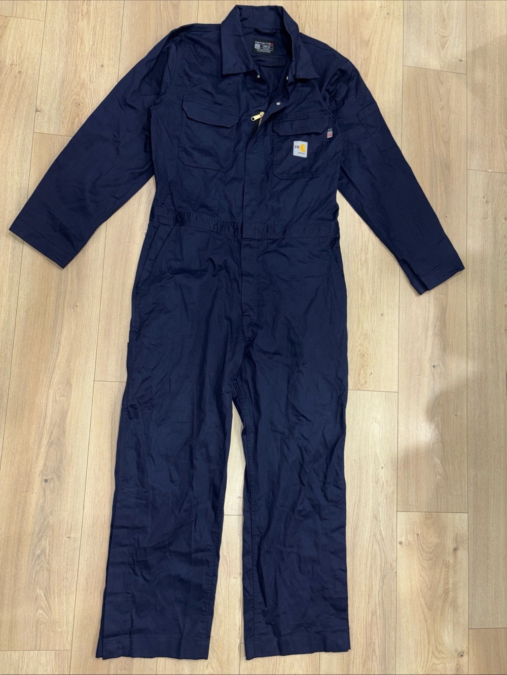 Carhartt FR Work Coveralls Mens Size L Regular Navy Loose  Fit Flame Resistant